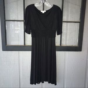 M by Madonna for H&M dress, solid black, surplice neckline, full cut bottom